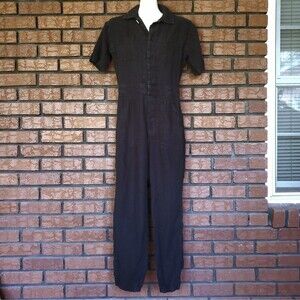 MATE the Label Linen Jumpsuit XS Black Short Sleeve Button Up Utility Minimalist